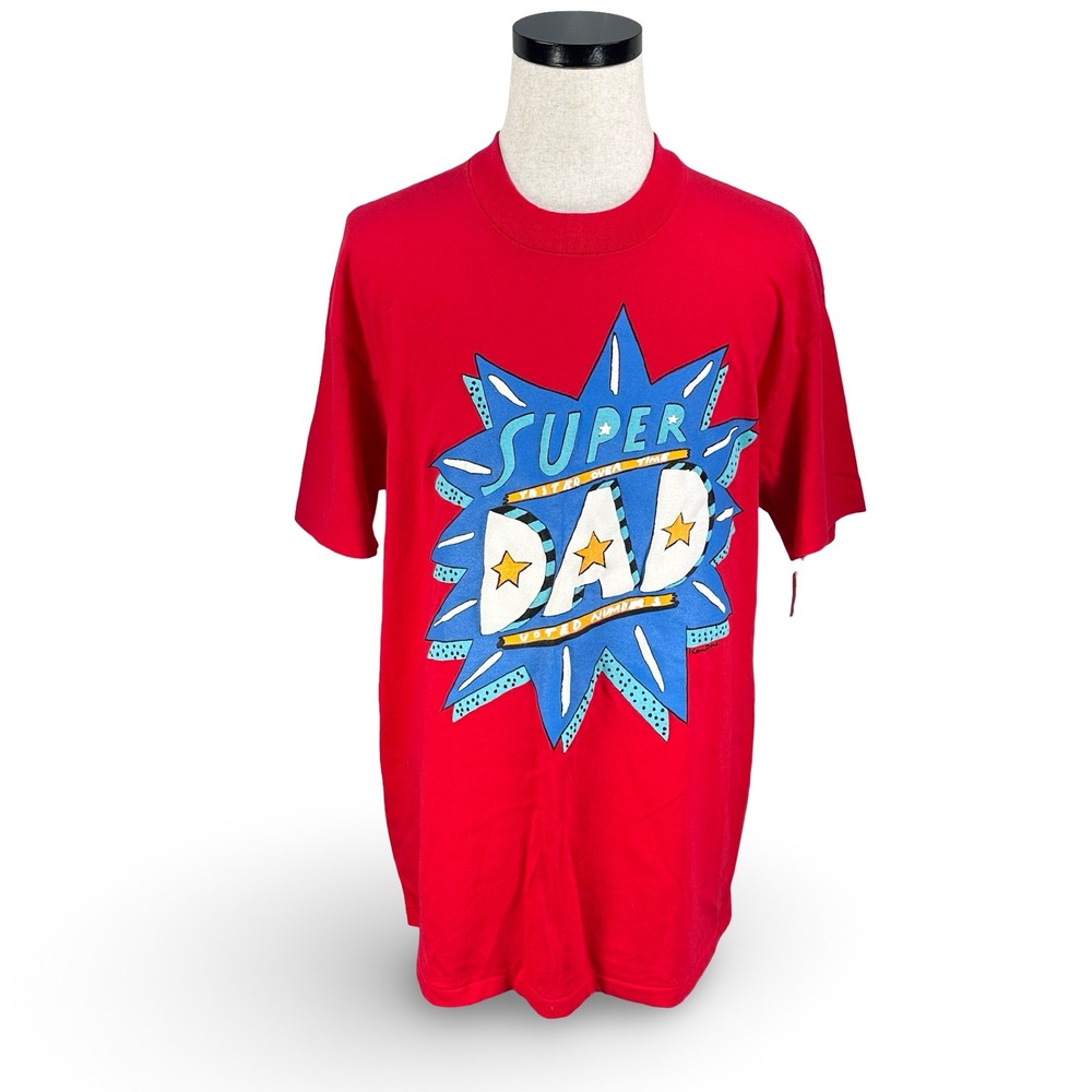 Vintage Ken Done Super Dad Graphic T-Shirt Red XL Puff Print Made in USA New